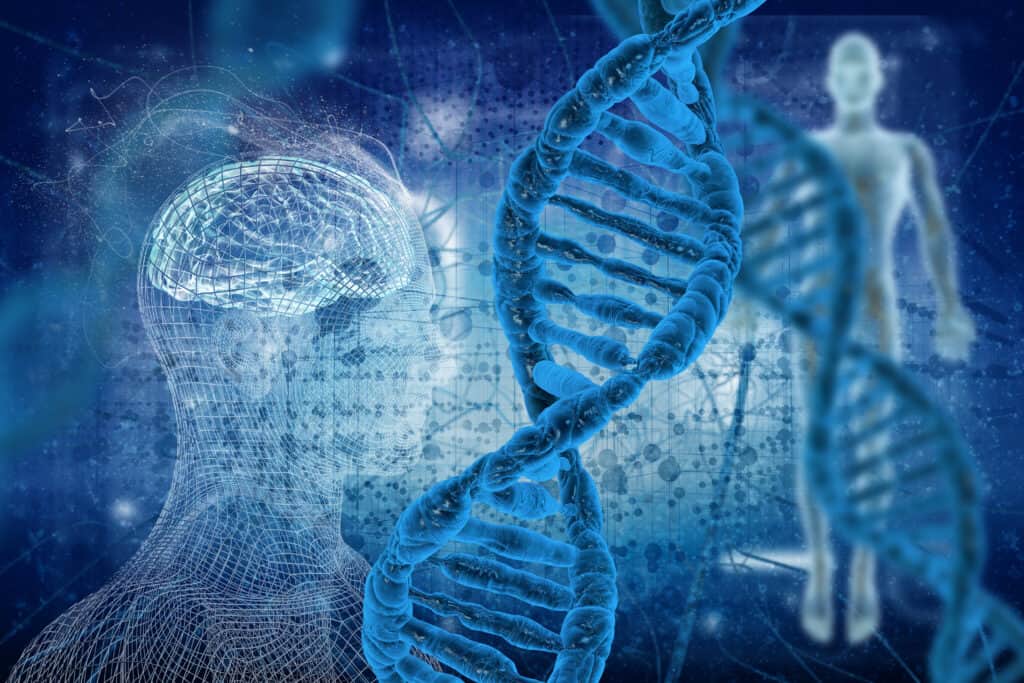 DNA and virus molecules on science background